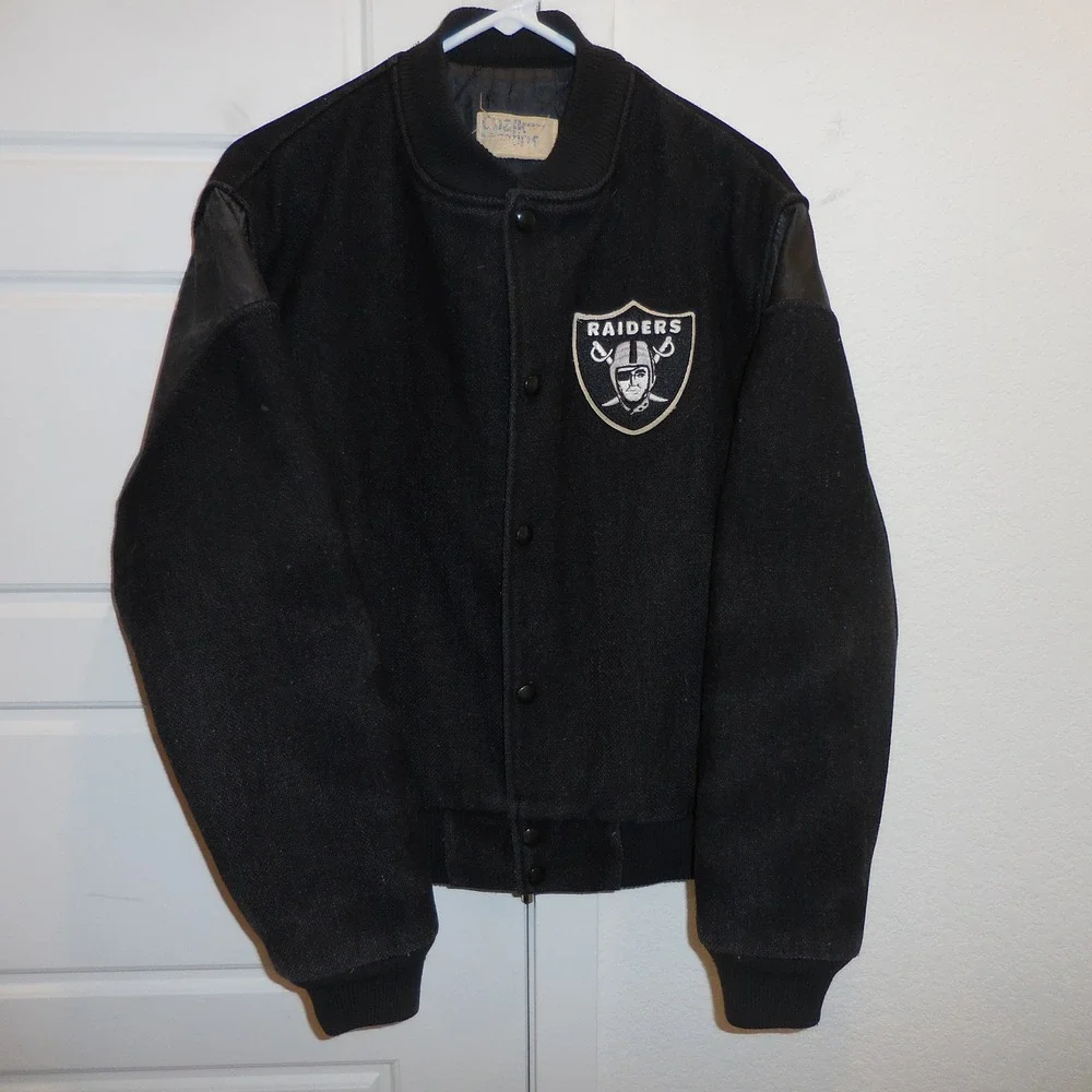 Vintage Chalk Line Oakland Raiders Varsity Jacket Black Wool Leather Mens Large